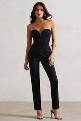 Black Corset Style Tailored Straight-Leg Jumpsuit